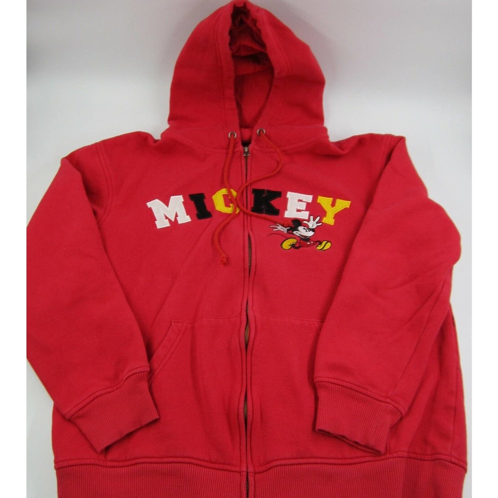 Mickey Mouse Disney World Red Full Zip Up Hoodie Sweatshirt Adult Size Medium